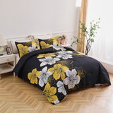 NNEDSZ King Comforter Set, Black/Gold Floral 3-Piece Bedding, Soft Microfiber for All Seasons
