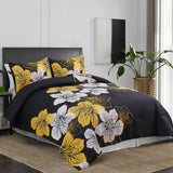 NNEDSZ King Comforter Set, Black/Gold Floral 3-Piece Bedding, Soft Microfiber for All Seasons