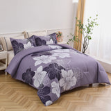 NNEDSZ King Comforter Set, Dark Purple Floral 3-Piece Bedding, Soft Microfiber for All Seasons
