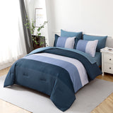 NNEDSZ Navy Blue Comforter Set, King Size, Striped 3-Piece Bedding Collection