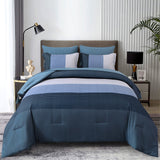 NNEDSZ Navy Blue Comforter Set, King Size, Striped 3-Piece Bedding Collection
