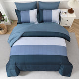 NNEDSZ Navy Blue Comforter Set, King Size, Striped 3-Piece Bedding Collection