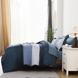 NNEDSZ Navy Blue Comforter Set, King Size, Striped 3-Piece Bedding Collection