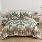 NNEDSZ Soft Floral Leaf Comforter Set, King Size, Warm Quilted Bedding with Pillowcases