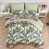 NNEDSZ Soft Floral Leaf Comforter Set, King Size, Warm Quilted Bedding with Pillowcases
