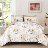 NNEDSZ Soft Floral Leaf Comforter Set, King Size, Plush Quilted Bedding with Pillowcases