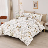 NNEDSZ Soft Floral Leaf Comforter Set, King Size, Plush Quilted Bedding with Pillowcases