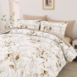 NNEDSZ Soft Floral Leaf Comforter Set, King Size, Plush Quilted Bedding with Pillowcases
