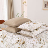 NNEDSZ Soft Floral Leaf Comforter Set, King Size, Plush Quilted Bedding with Pillowcases