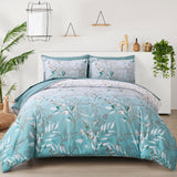 NNEDSZ Soft Floral Leaf Comforter Set, King Size, Quilted Cozy Bedding with Pillowcases