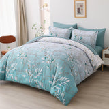 NNEDSZ Soft Floral Leaf Comforter Set, King Size, Quilted Cozy Bedding with Pillowcases