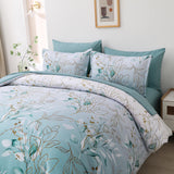 NNEDSZ Soft Floral Leaf Comforter Set, King Size, Quilted Cozy Bedding with Pillowcases