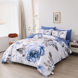 NNEDSZ Plush Floral Comforter Set, King Size, Winter Quilted Bedding with Pillowcases