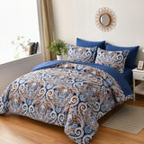 NNEDSZ Floral Stripes Comforter Set, King Size, Elegant 3-Piece Bedding with Pillowcases