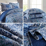 NNEDSZ Elegant patchwork Quilted blue 3 Pc Bedspread & Pillow Cover Set