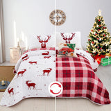 NNEDSZ Joyful Red & white Reindeer pattern reversible Christmas Queen Bedspread Set