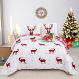 NNEDSZ Joyful Red & white Reindeer pattern reversible Christmas Queen Bedspread Set