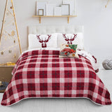 NNEDSZ Joyful Red & white Reindeer pattern reversible Christmas Queen Bedspread Set