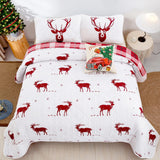 NNEDSZ Joyful Red & white Reindeer pattern reversible Christmas Queen Bedspread Set