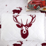 NNEDSZ Joyful Red & white Reindeer pattern reversible Christmas Queen Bedspread Set
