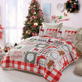 NNEDSZ Joyful Santa & Reindeer Christmas Queen Bedspread Set
