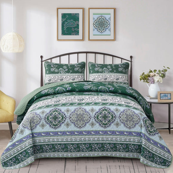 NNEDSZ Breezy Tropical green Cozy 3 Pc Bedspread & Pillow Cover Set