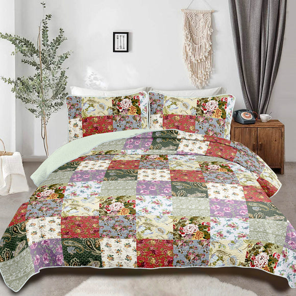 NNEDSZ Classic patchwork Quilted multicolour 3 Pc Bedspread & Pillow Cover Set