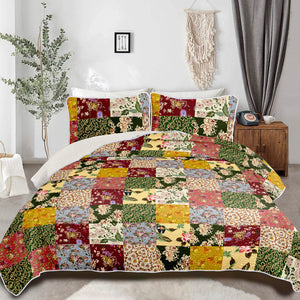 NNEDSZ Elegant patchwork Quilted multicolour 3 Pc Bedspread & Pillow Cover Set