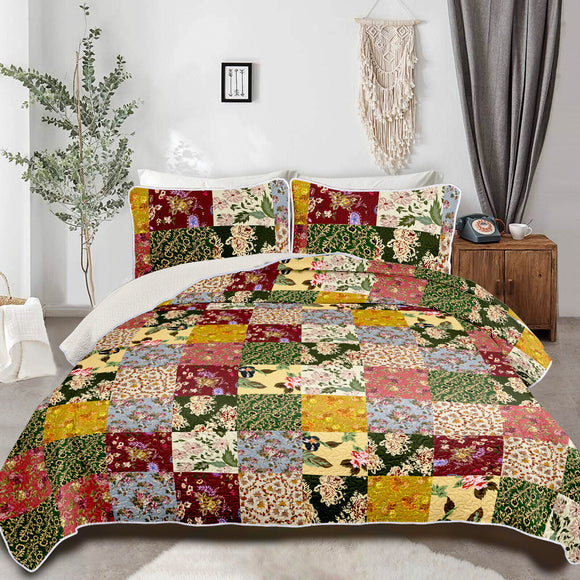 NNEDSZ Elegant patchwork Quilted multicolour 3 Pc Bedspread & Pillow Cover Set