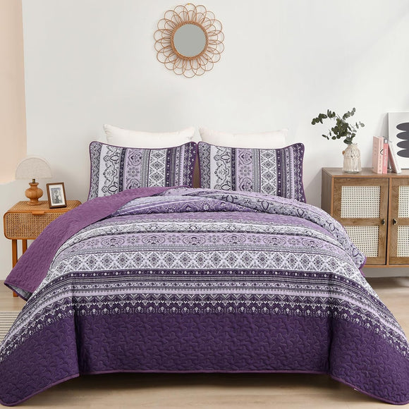 NNEDSZ Elegant Peony purple Soft 3 Pc Bedspread & Pillow Cover Set