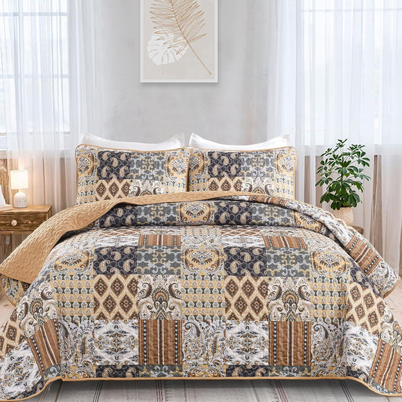 NNEDSZ Enchanting Lace boho green Quilted 3 Pc Bedspread & Pillow Cover Set