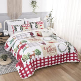 NNEDSZ Festive Christmas Red & Green Queen Bedspread Set