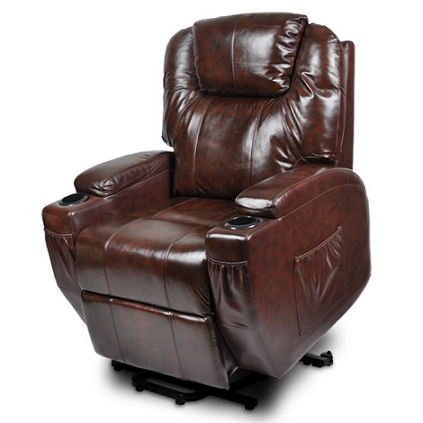 NNEDSZ Recliner Lift Heat Massage Armchair Sofa Leather 2 Motor Chair Brown