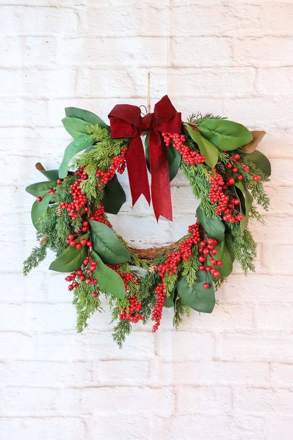 NNEDSZ BERRY CEDAR WREATH GREEN RED 40CM - X3441 (Box of 1pcs)