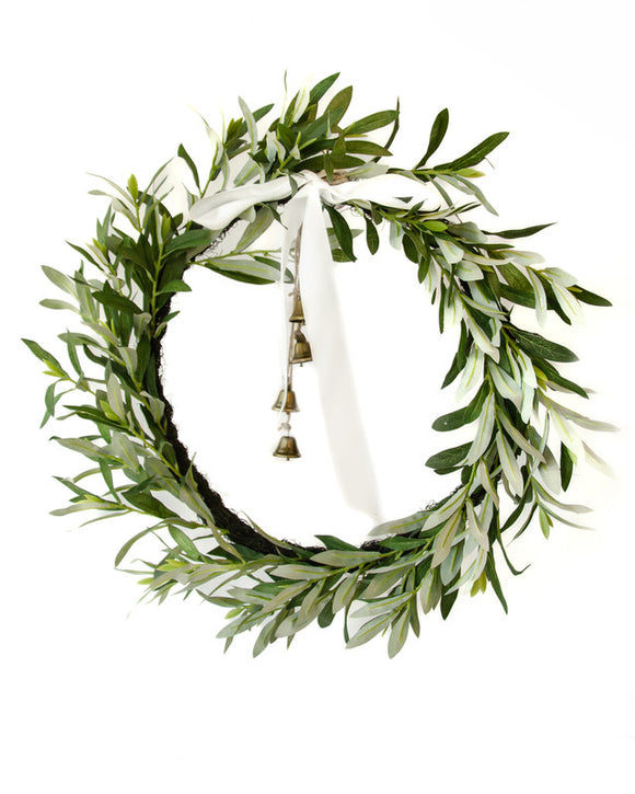 NNEDSZ OLIVE WREATH WITH BOW & BELL 61CM