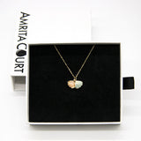 NNEDSZ Gift Box - Aroma Necklace 925 Silver, Gold coated - Green Shell Paradise Peach (Pink) + Purify Oil Blend