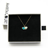 NNEDSZ Gift Box - Aroma Necklace 925 Silver, Gold coated - Green Shell Ocean Breeze (Light blue) + Purify Oil Blend