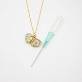 NNEDSZ Gift Box - Aroma Necklace 925 Silver, Gold coated - Green Shell Dreamy Lavender (Light Purple) + Purify Oil Blend