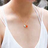 NNEDSZ Gift Box - Aroma Necklace 925 Silver, Gold coated - Green Shell Sunset Coral (Bright Red Orange) + Purify Oil Blend