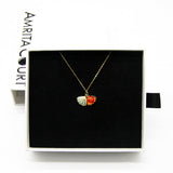 NNEDSZ Gift Box - Aroma Necklace 925 Silver, Gold coated - Green Shell Sunset Coral (Bright Red Orange) + Purify Oil Blend