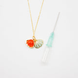NNEDSZ Gift Box - Aroma Necklace 925 Silver, Gold coated - Green Shell Sunset Coral (Bright Red Orange) + Purify Oil Blend
