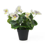 NNEDSZ Mixed White Flowering Potted Artificial Pansy Plants 25cm
