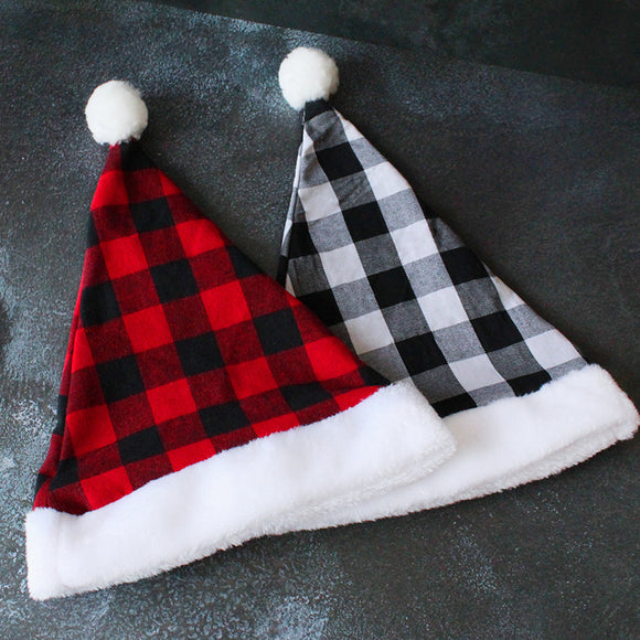 NNEDSZ 2 Pack Plaid Santa Hats for Adults, Buffalo Check Christmas Hats with White Fur Trim