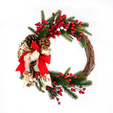 NNEDSZ Christmas Wreath with Pine Cones, Red Berries, and Festive Bow - 40cm Holiday Door Decor