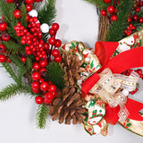 NNEDSZ Christmas Wreath with Pine Cones, Red Berries, and Festive Bow - 40cm Holiday Door Decor