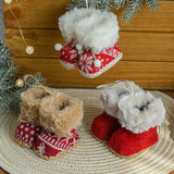 NNEDSZ Knitted Christmas Boot Ornaments with Faux Fur Trim - Set of 3 Hanging Decorations