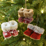 NNEDSZ Knitted Christmas Boot Ornaments with Faux Fur Trim - Set of 3 Hanging Decorations