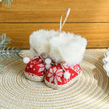 NNEDSZ Knitted Christmas Boot Ornaments with Faux Fur Trim - Set of 3 Hanging Decorations