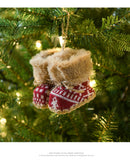 NNEDSZ Knitted Christmas Boot Ornaments with Faux Fur Trim - Set of 3 Hanging Decorations