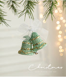 NNEDSZ Green Glitter Christmas Bell Ornaments with White Bow - Hanging Holiday Decoration 5 pieces